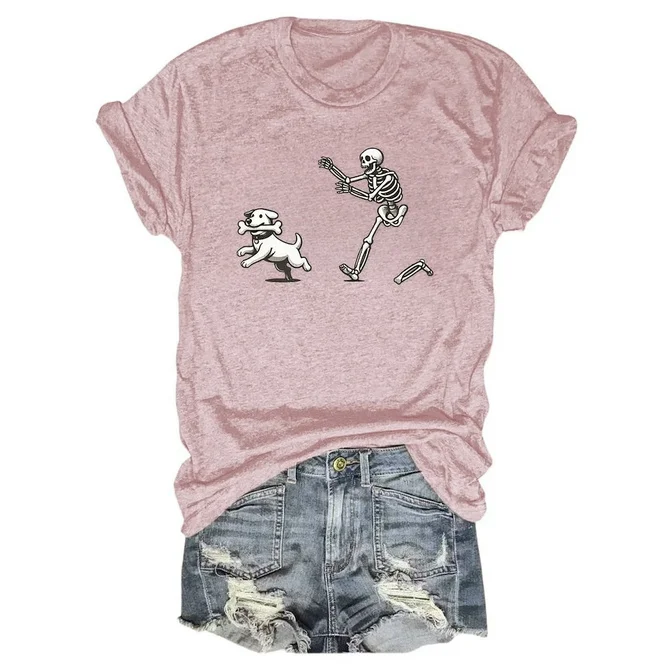 Halloween Casual Dog Crew Neck Short Sleeve T-shirt