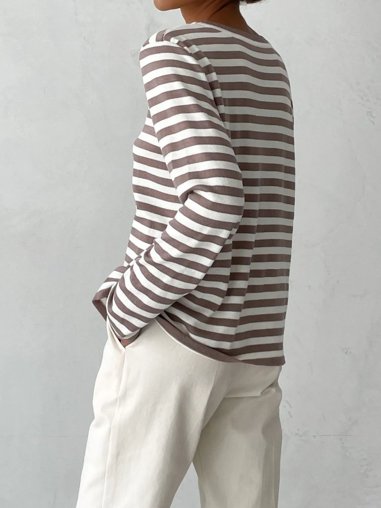 Women Striped Long Sleeve Comfy Street Split Joint Sweater