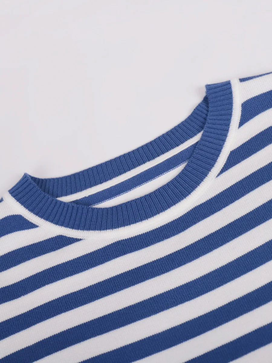 Women Striped Long Sleeve Comfy Street Split Joint Sweater