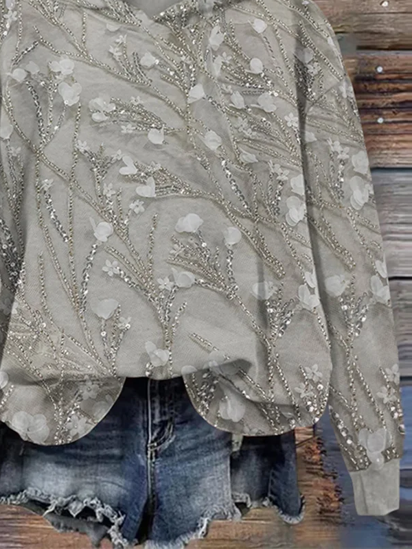 Women Casual Hoodie 3D Floral Printing Loose Comfy Top