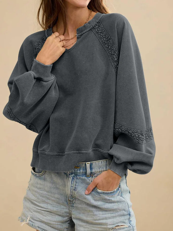 Casual V Neck Color Block Sweatshirt
