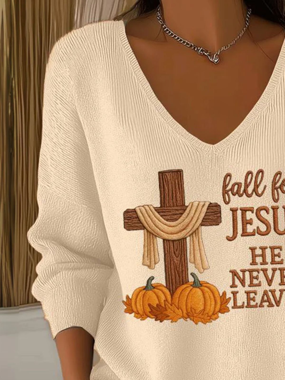 Women Cotton Jesus Copy Long Sleeve Comfy Casual Sweater