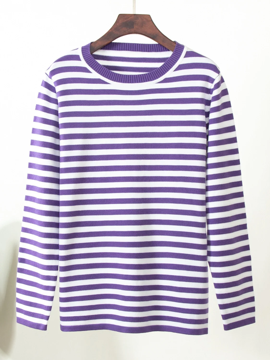 Women Striped Long Sleeve Comfy Street Split Joint Sweater