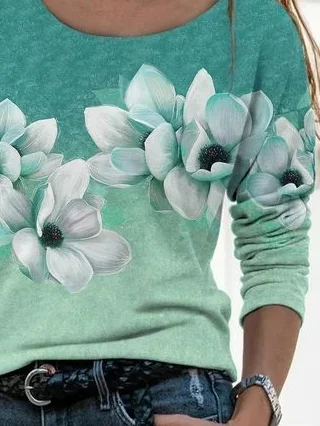 Casual Floral Crew Neck Long Sleeve T-shirt