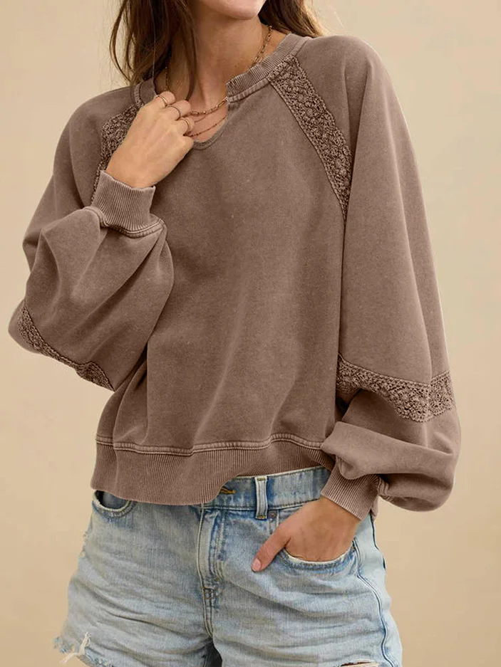 Casual V Neck Color Block Sweatshirt