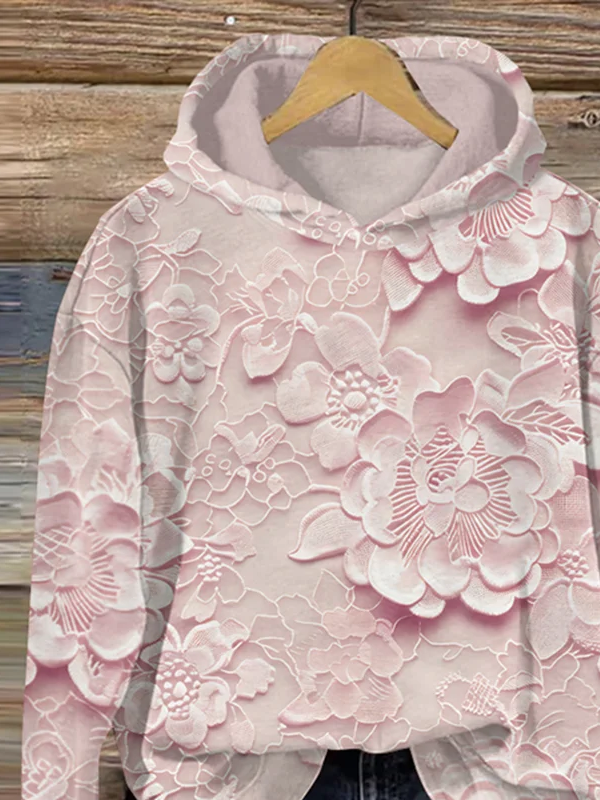 Casual Hoodie 3D Floral Art Print Loose Top