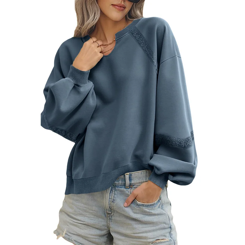 Casual V Neck Color Block Sweatshirt