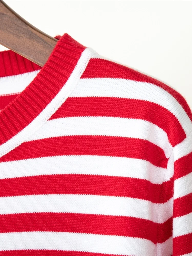 Women Striped Long Sleeve Comfy Street Split Joint Sweater