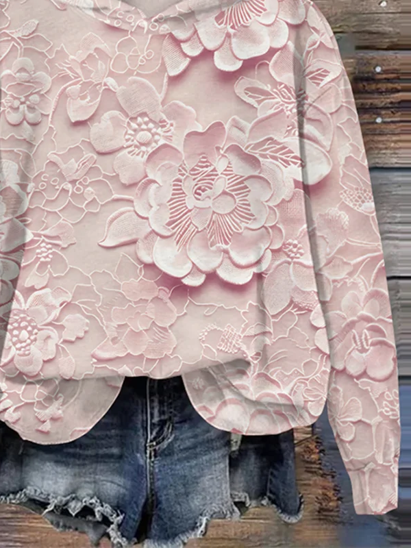 Casual Hoodie 3D Floral Art Print Loose Top