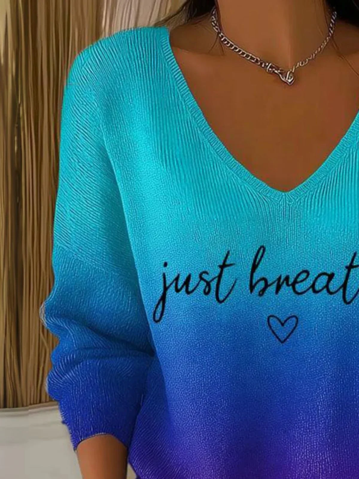 Women Just Breathe Cotton Ombre Print Long Sleeve Comfy Casual Sweater