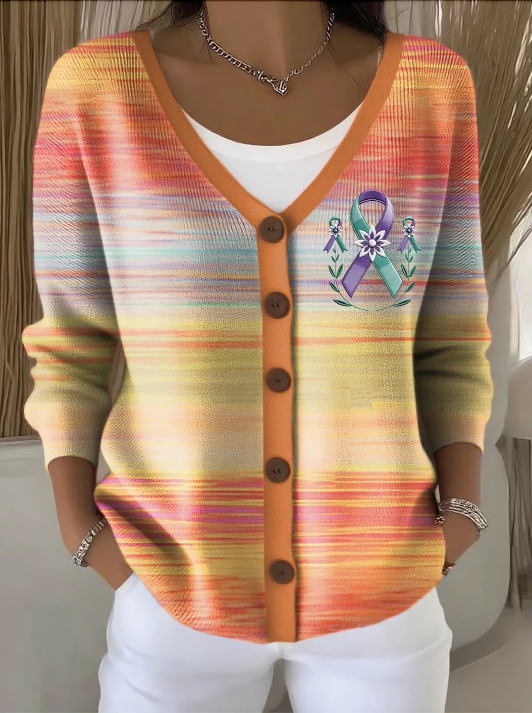 Women Cotton Ombre Long Sleeve Comfy Casual Cardigan