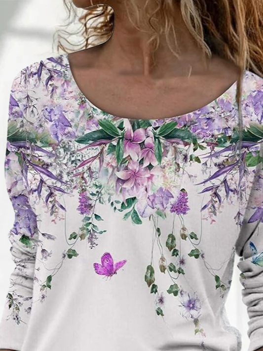 Casual Floral Crew Neck Long Sleeve T-shirt