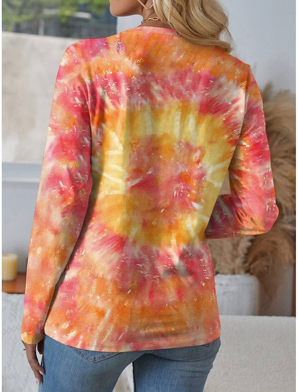 Casual Tie-Dye Pattern Crew Neck Long Sleeve T-shirt
