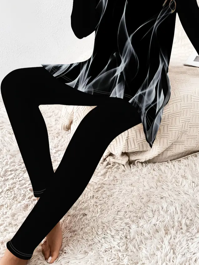 Women Abstract Printing Two-Piece Set Daily Long Sleeve Casual Spring/Fall Top With Pants Matching Set