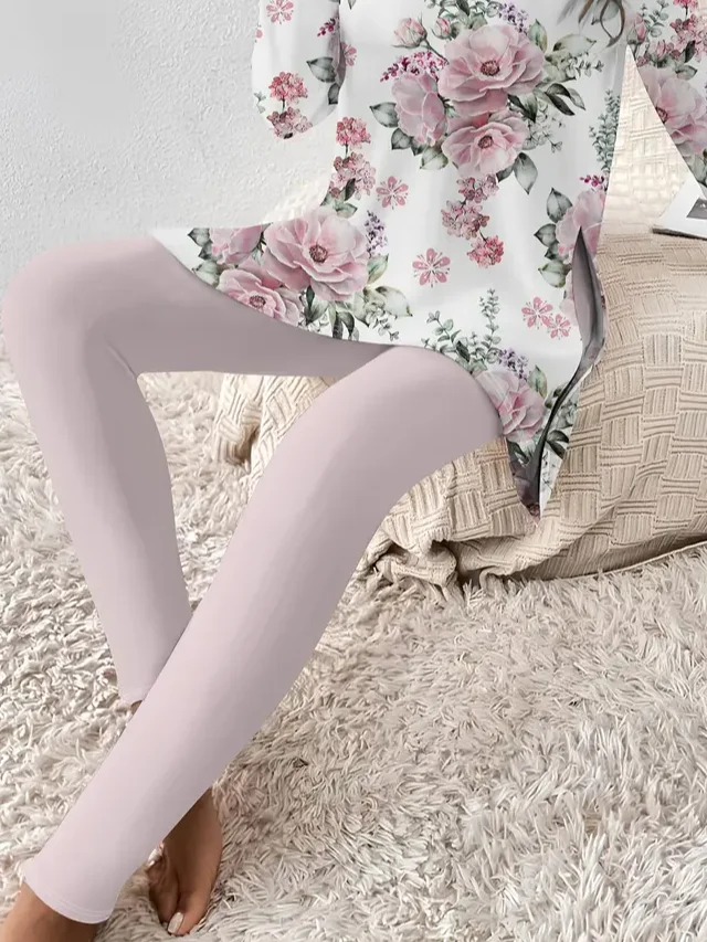 Women Floral Printing Two-Piece Set Daily Long Sleeve Casual Spring/Fall Top With Pants Matching Set