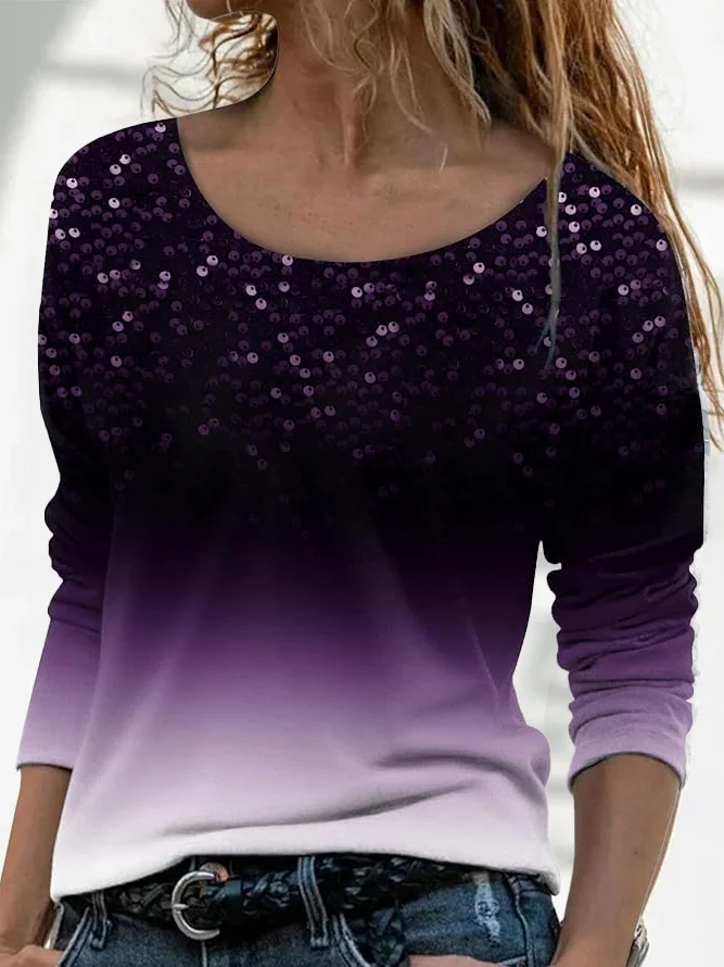 Casual Ombre Crew Neck Long Sleeve T-shirt