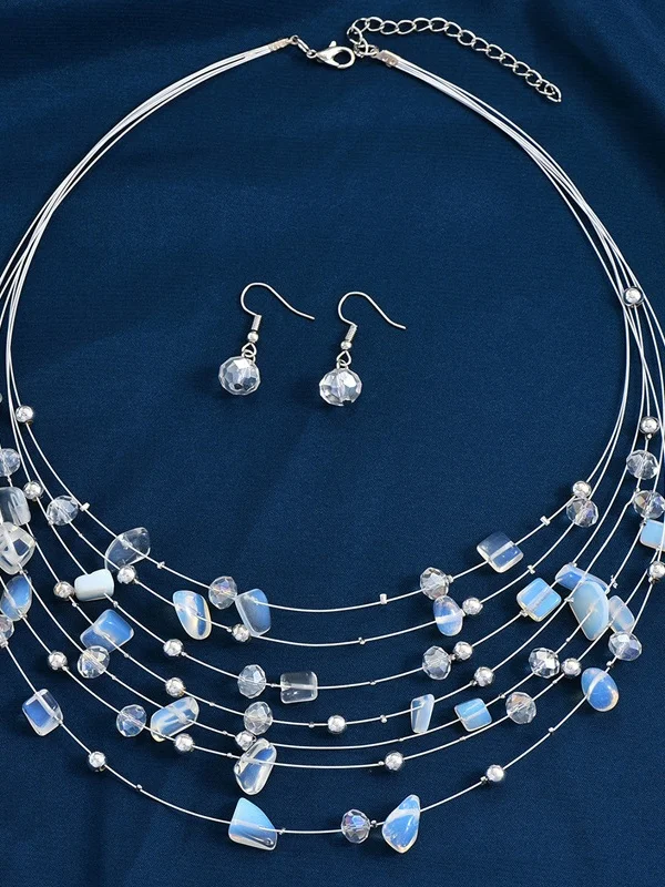 Multi-layer Exaggerated Bohemian Turquoise Crystal Necklace Earring Set