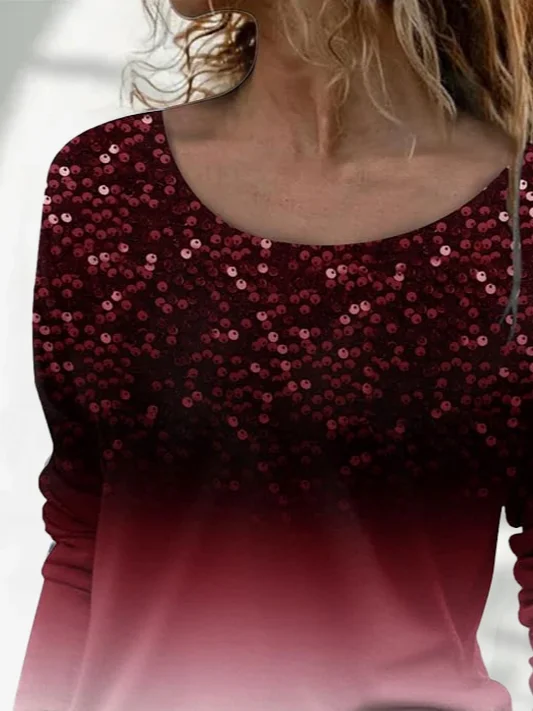 Casual Ombre Crew Neck Long Sleeve T-shirt