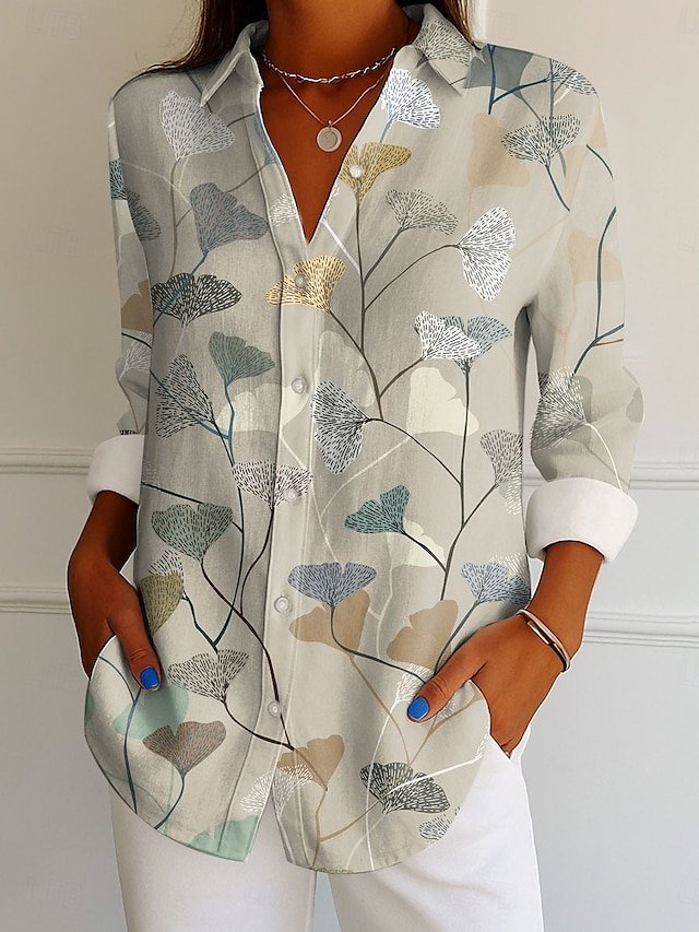 V Neck Long Sleeve Abstract Graphic Regular Micro-Elasticity Regular Fit Shirt For Women