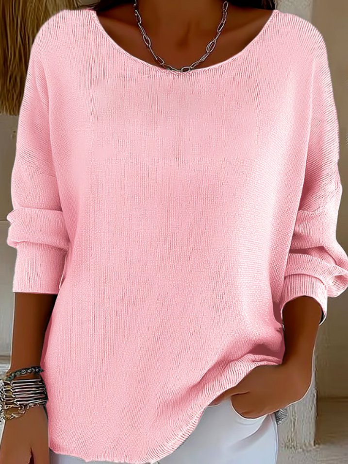 Casual Plain Crew Neck Long Sleeve T-shirt