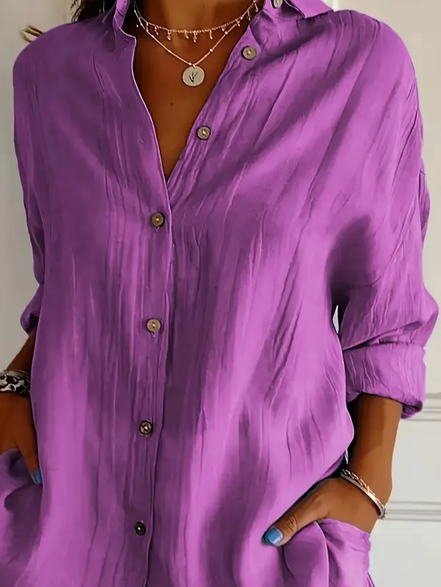 Shirt Collar Regular Sleeve Long Sleeve Plain Buckle Regular Loose Button Up Shirt Shirt For Women