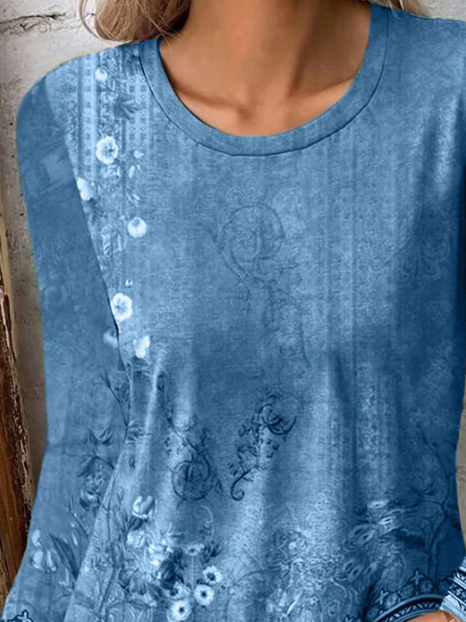 Casual Floral Crew Neck Long Sleeve T-shirt