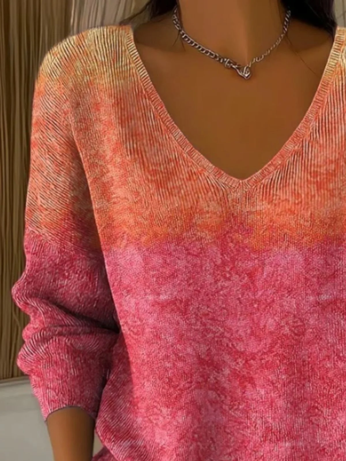 Women Cotton Ombre Long Sleeve Comfy Casual Sweater