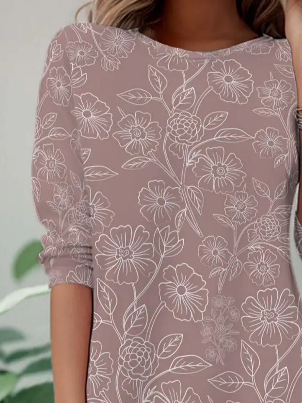 Casual Floral Crew Neck Long Sleeve T-shirt