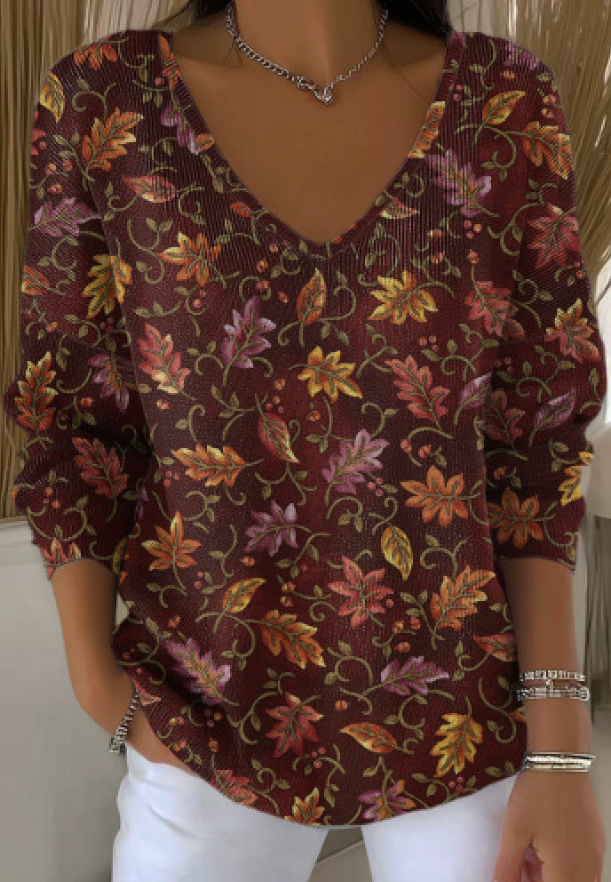 Women Cotton Plants Long Sleeve Comfy Casual Sweater