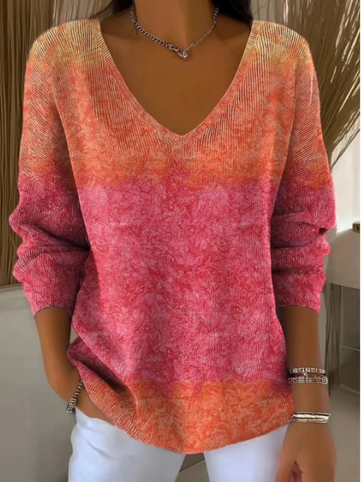 Women Cotton Ombre Long Sleeve Comfy Casual Sweater