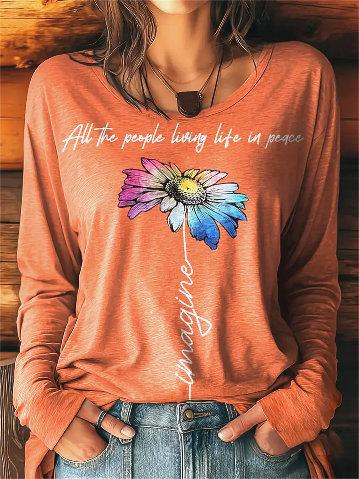 Vintage Sunflower Crew Neck Long Sleeve T-shirt