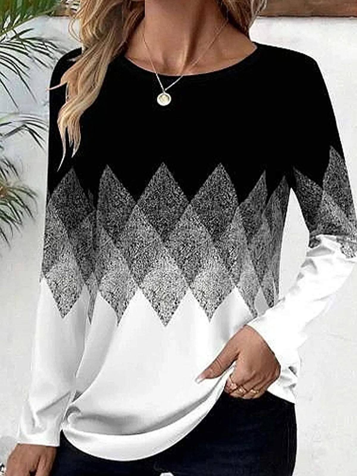 Casual Abstract Crew Neck Long Sleeve T-shirt