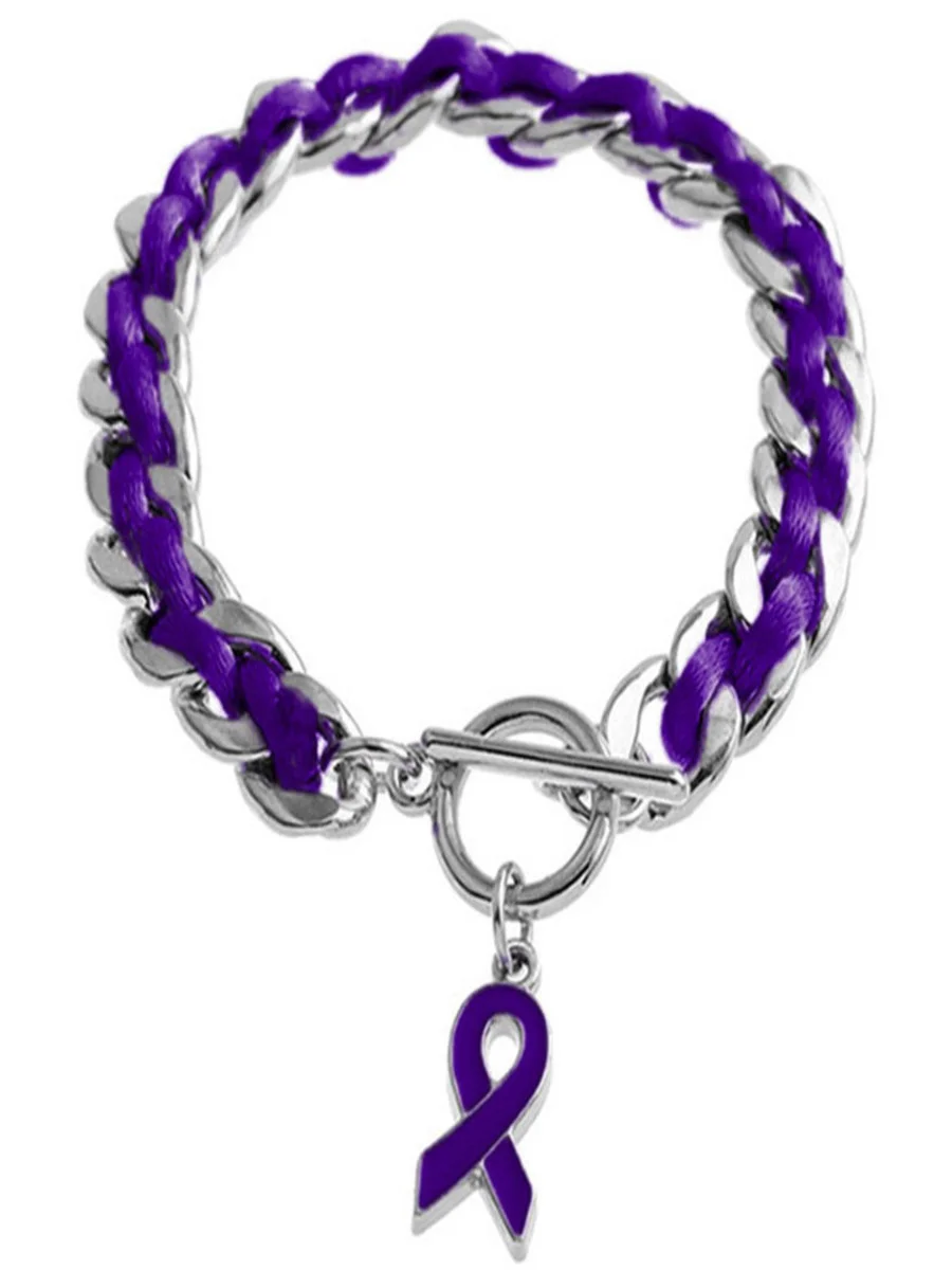 Alzheimer's Disease Electroplated Alloy Chain Rope Braided Love Small Gift Charity Bracelet Purple Ribbon Bracelet