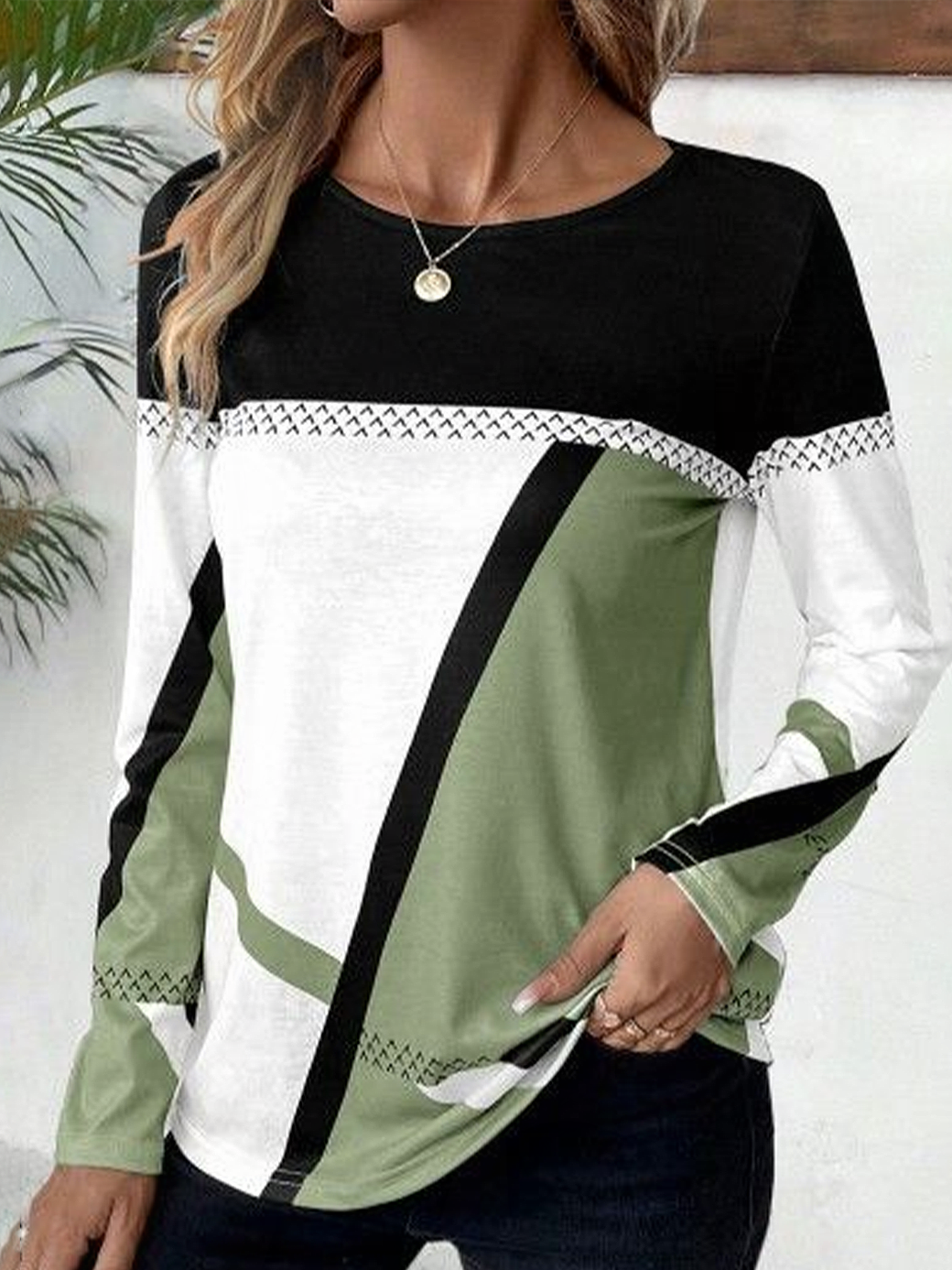 Casual Abstract Crew Neck Long Sleeve T-shirt