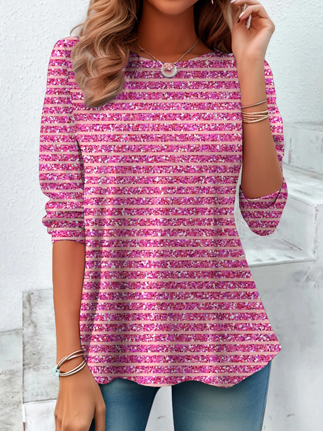 Vintage Striped Crew Neck Long Sleeve T-shirt