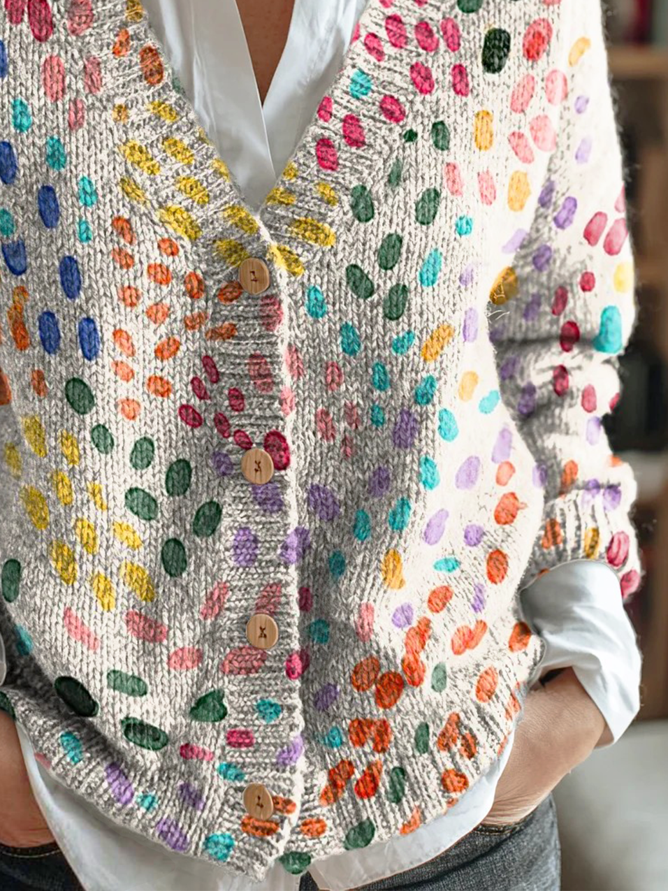 Women Geometric Long Sleeve Comfy Vintage Cardigan