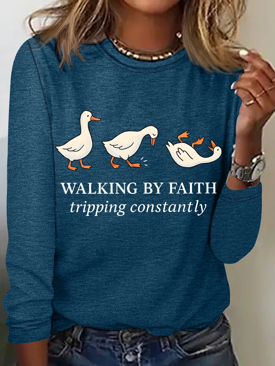 Crew Neck Long Sleeve Animal Regular Medium Elasticity Loose Blouse For Women