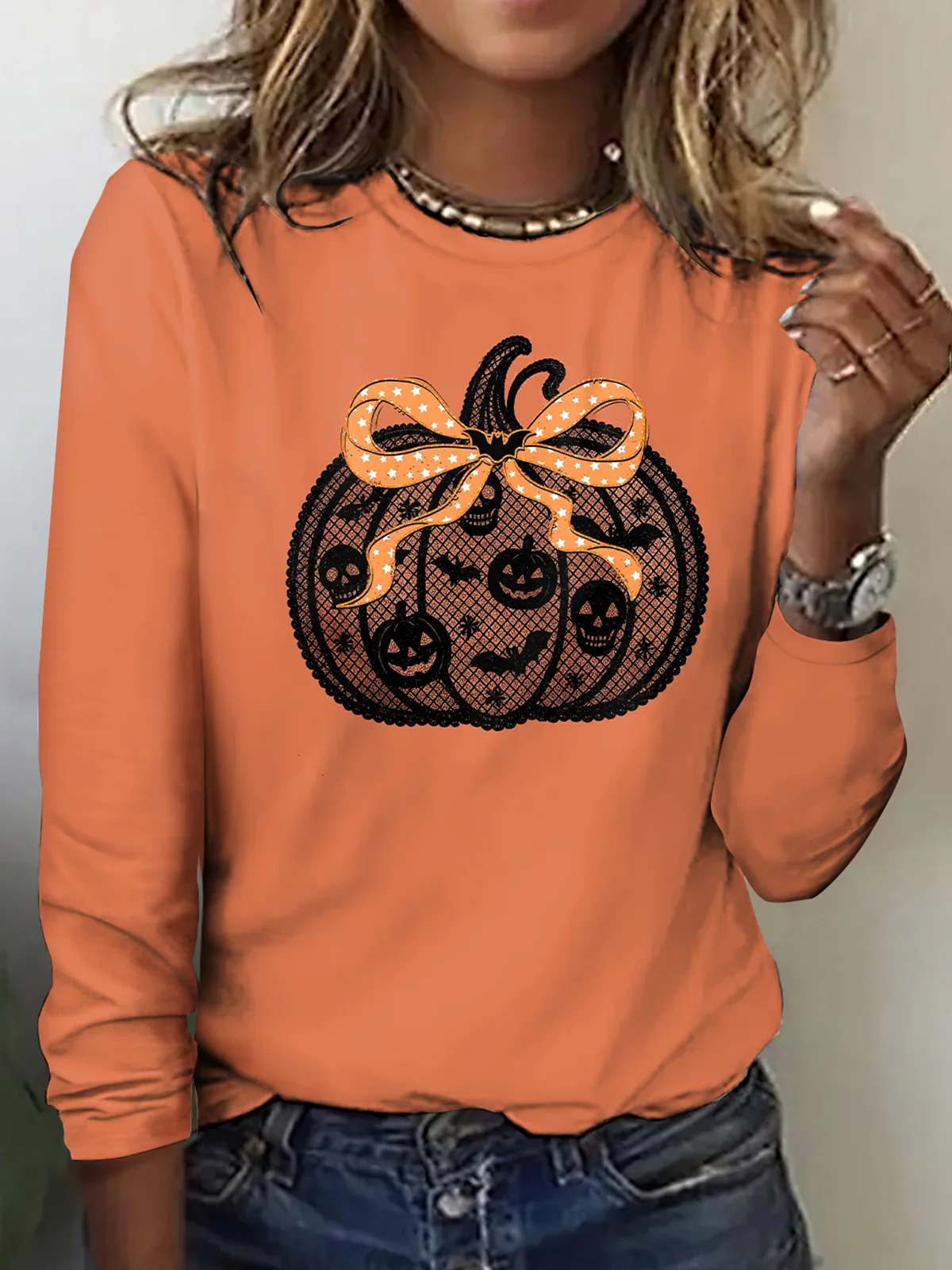 Vintage 3D Printing Crew Neck Long Sleeve T-shirt