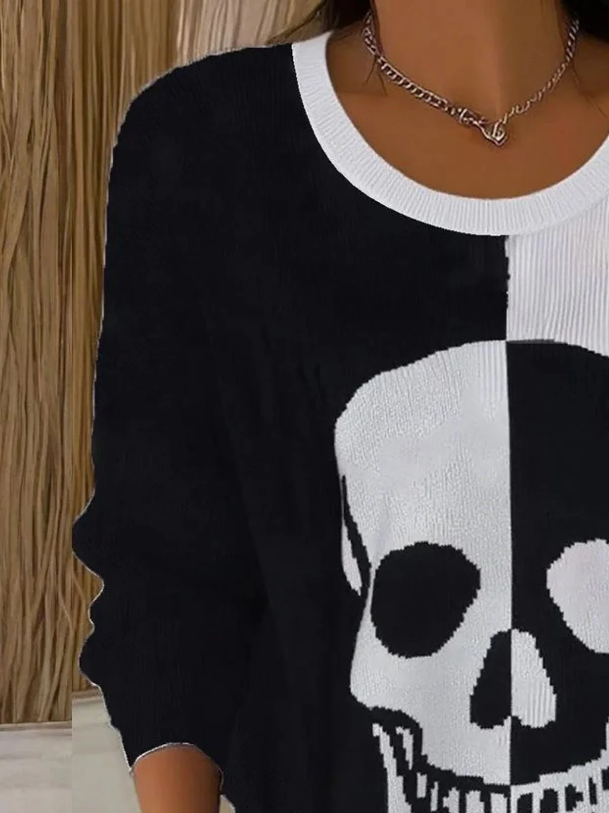 Women Cotton Skull Long Sleeve Comfy Vintage Sweater