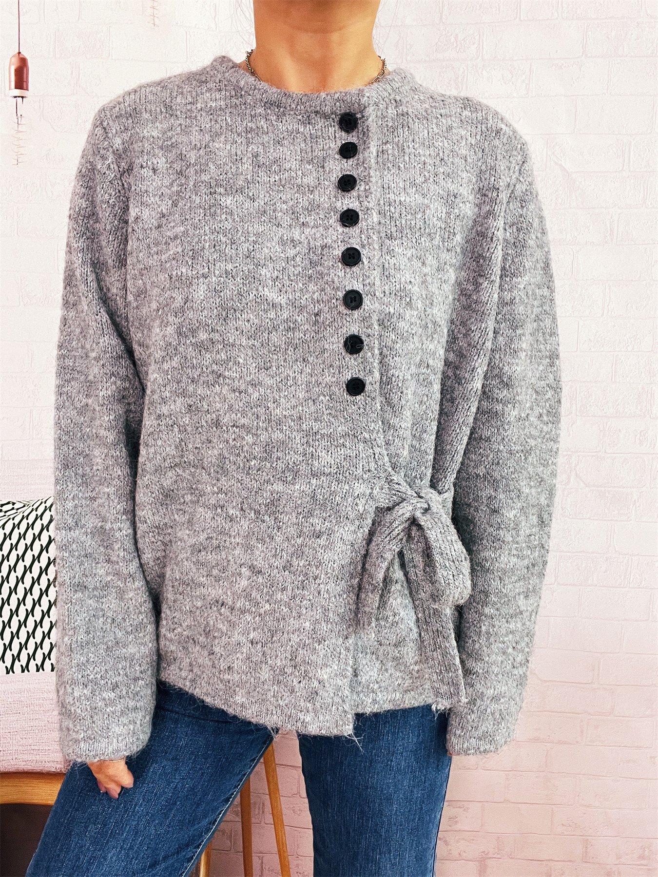 Women Cotton Plain Long Sleeve Comfy Casual Sweater