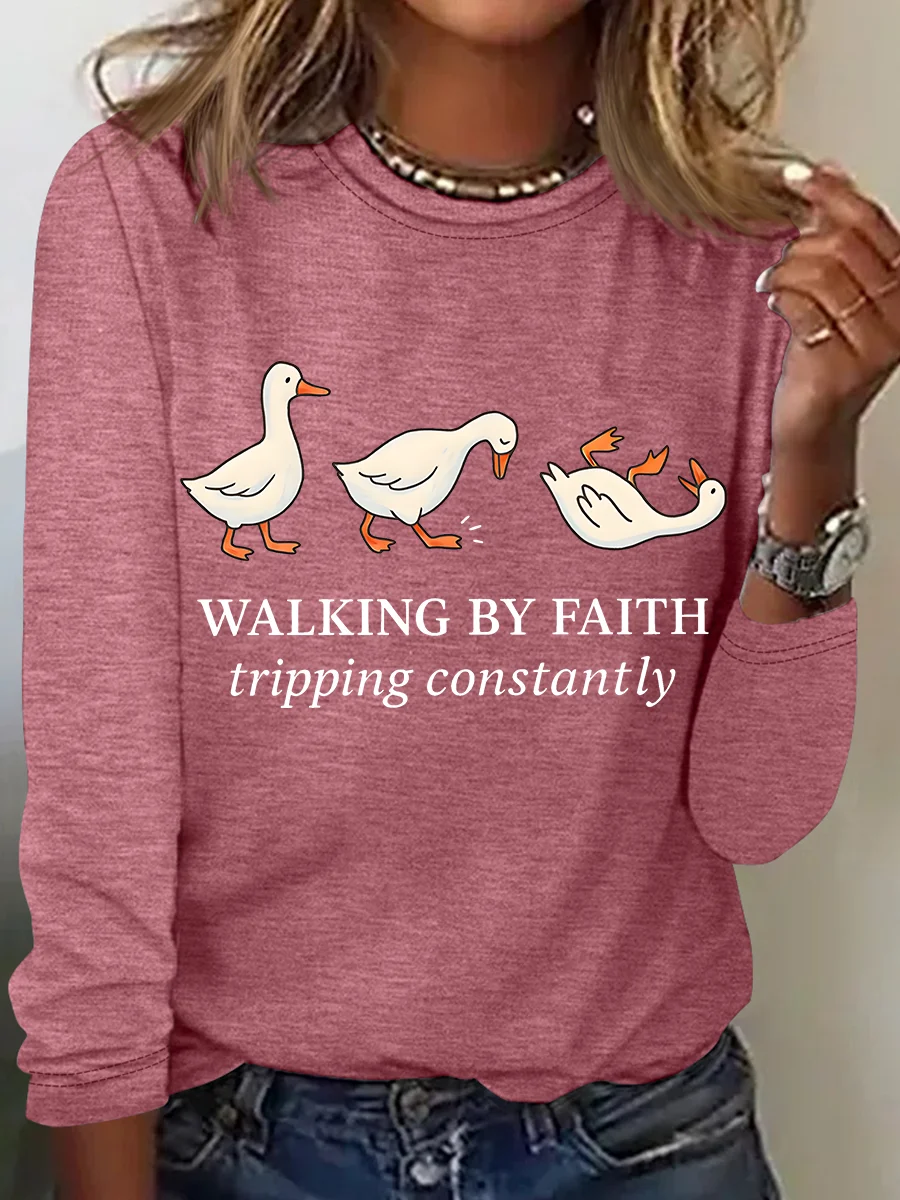 Crew Neck Long Sleeve Animal Regular Medium Elasticity Loose Blouse For Women