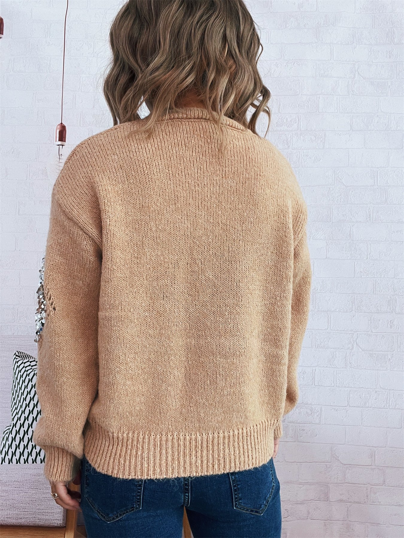 Women Cotton Geometric Long Sleeve Comfy Casual Sweater