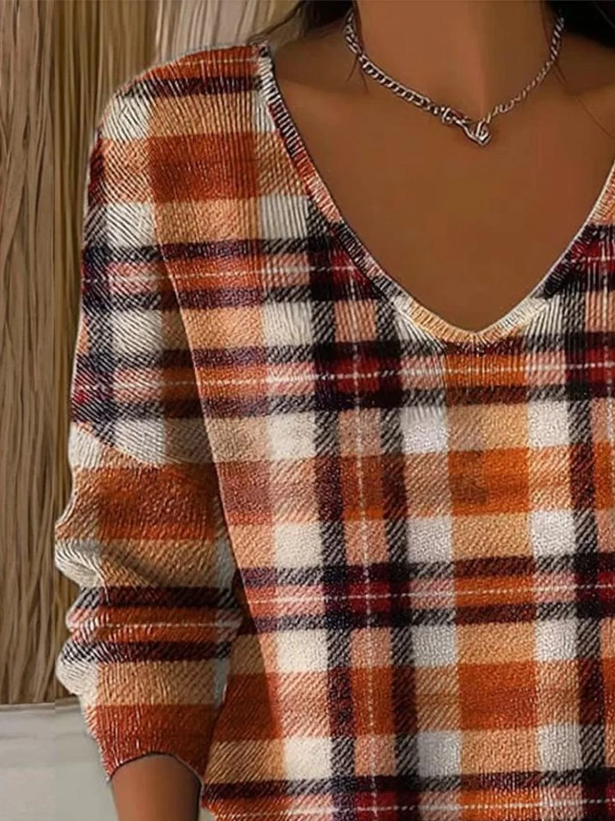 Women Cotton Plaid Long Sleeve Comfy Casual Sweater