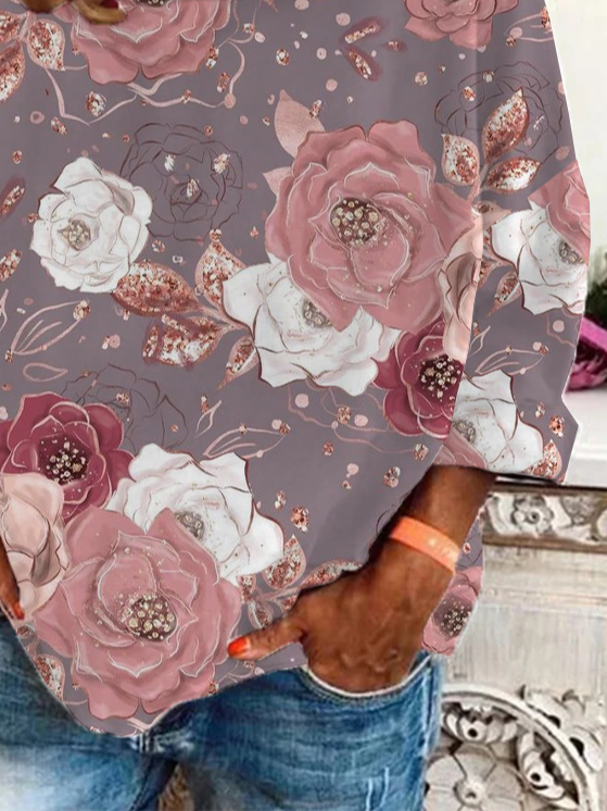 Casual Floral Crew Neck Long Sleeve T-shirt
