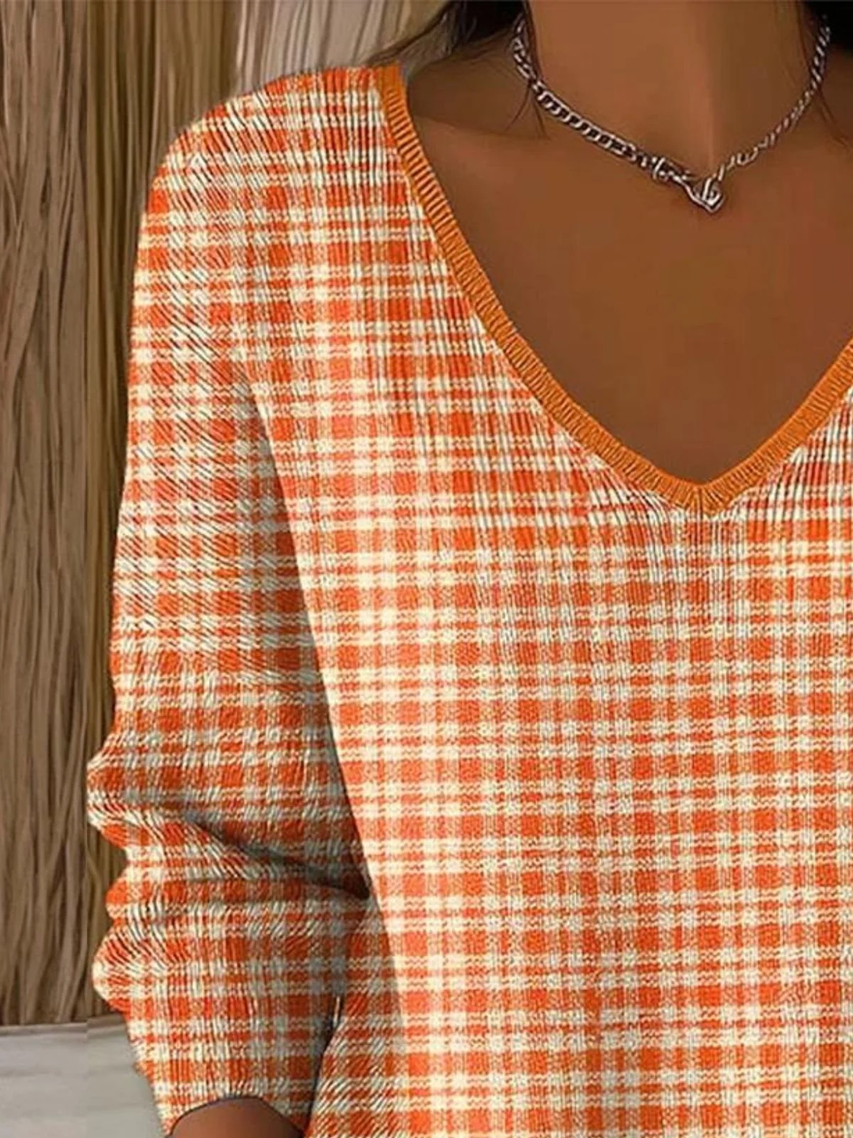 Women Cotton Plaid Long Sleeve Comfy Casual Sweater