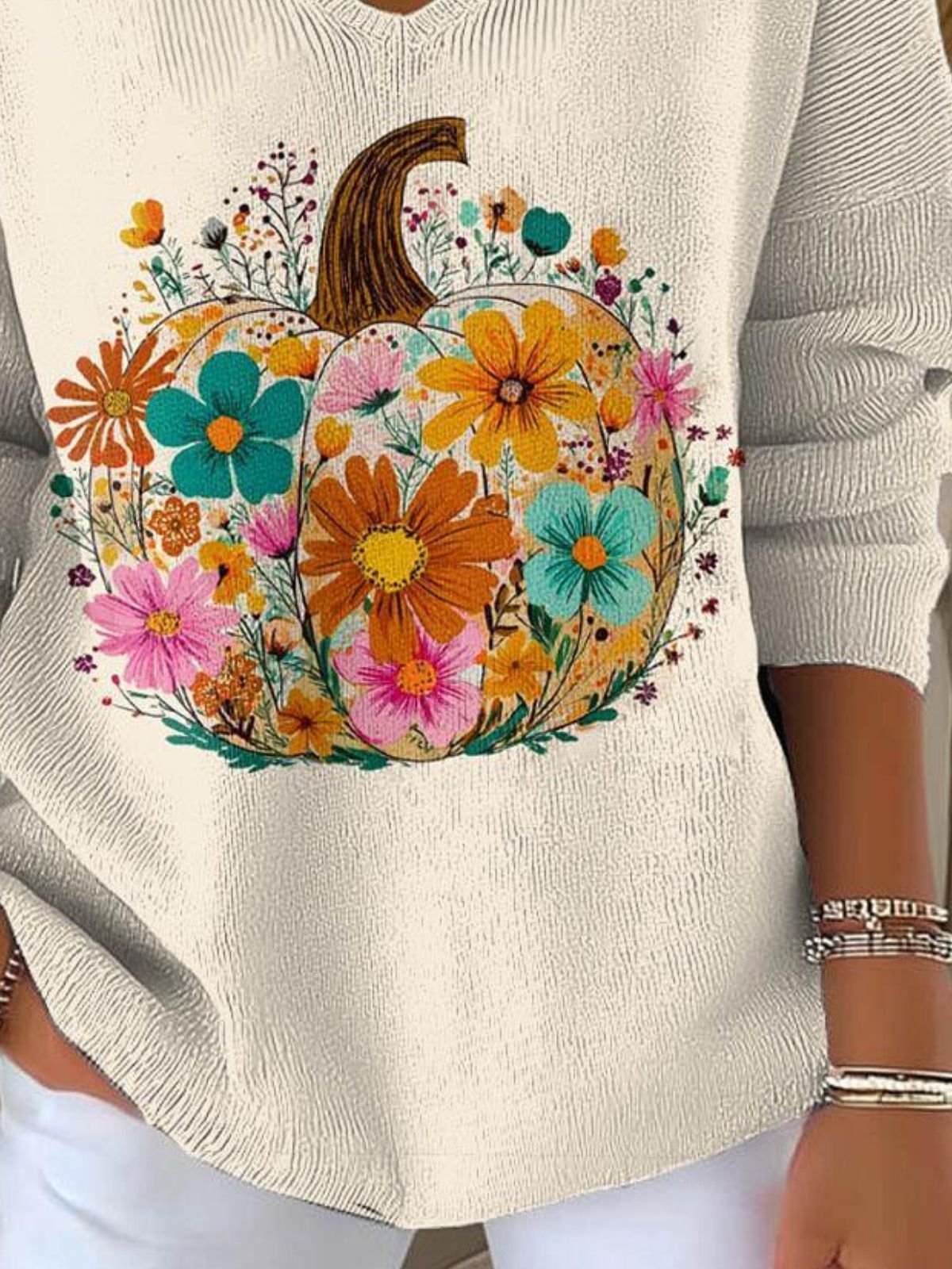 Women Cotton Floral Long Sleeve Comfy Casual Sweater