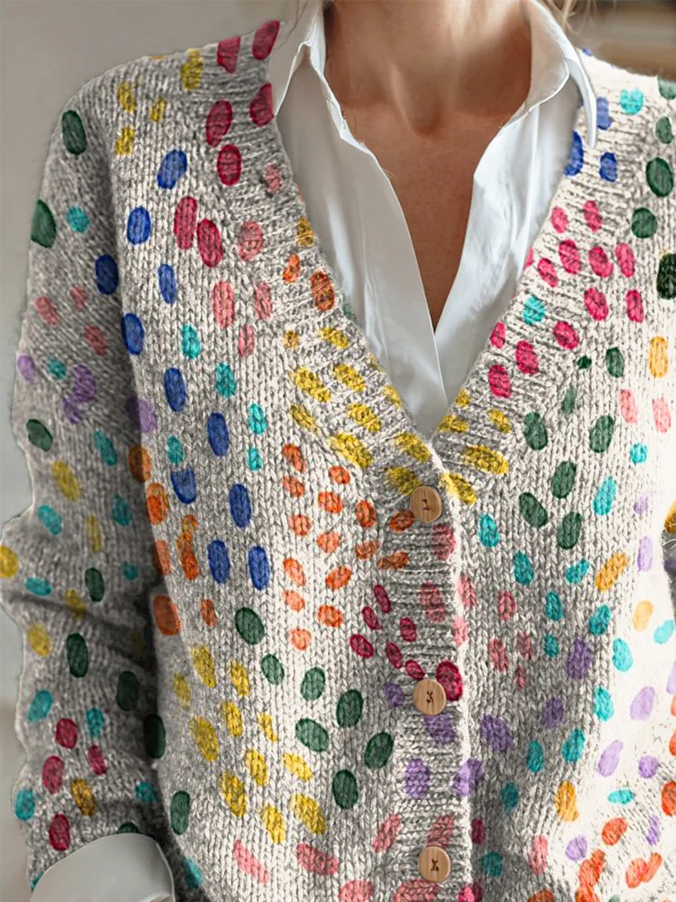 Women Geometric Long Sleeve Comfy Vintage Cardigan