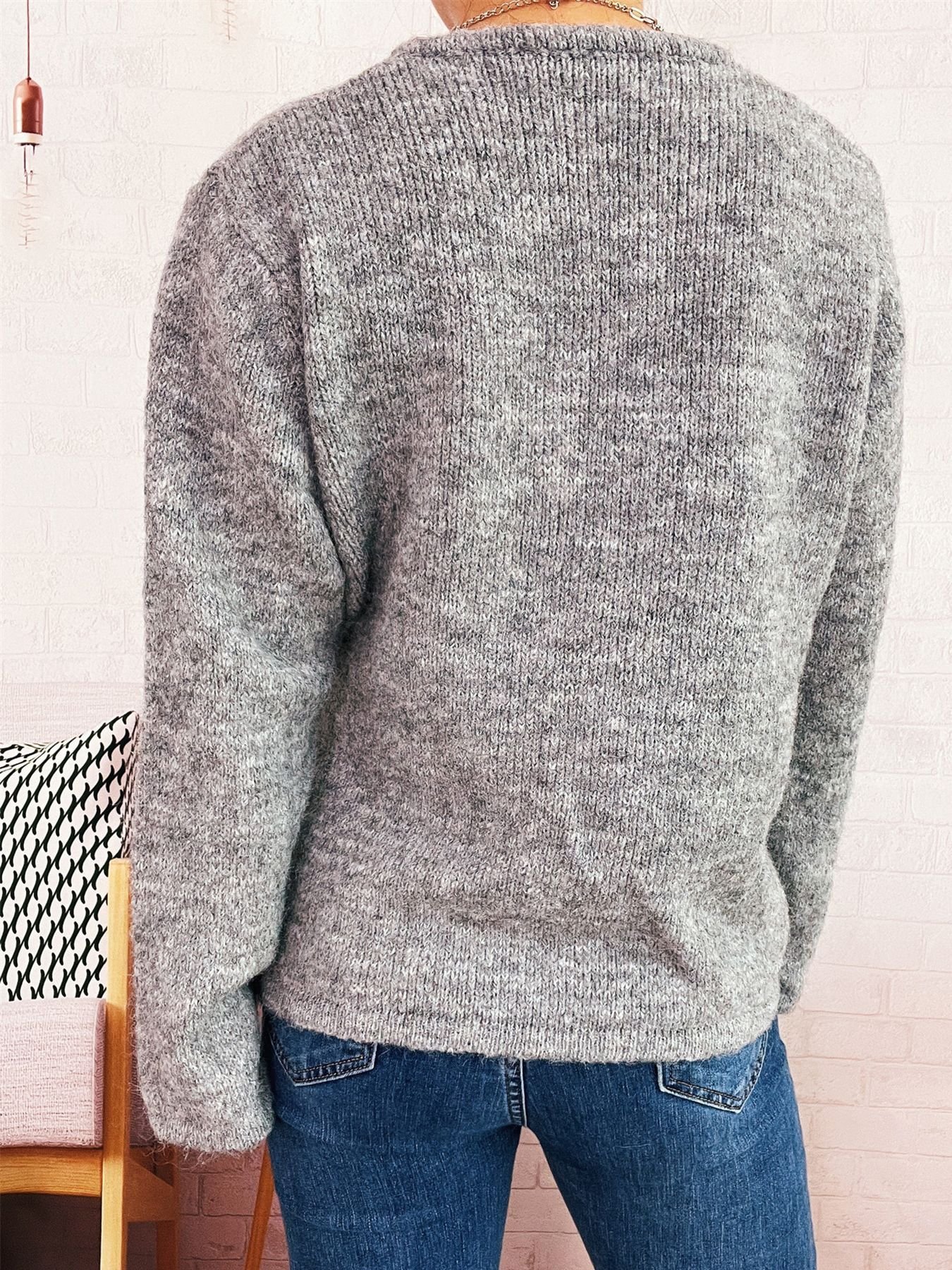 Women Cotton Plain Long Sleeve Comfy Casual Sweater