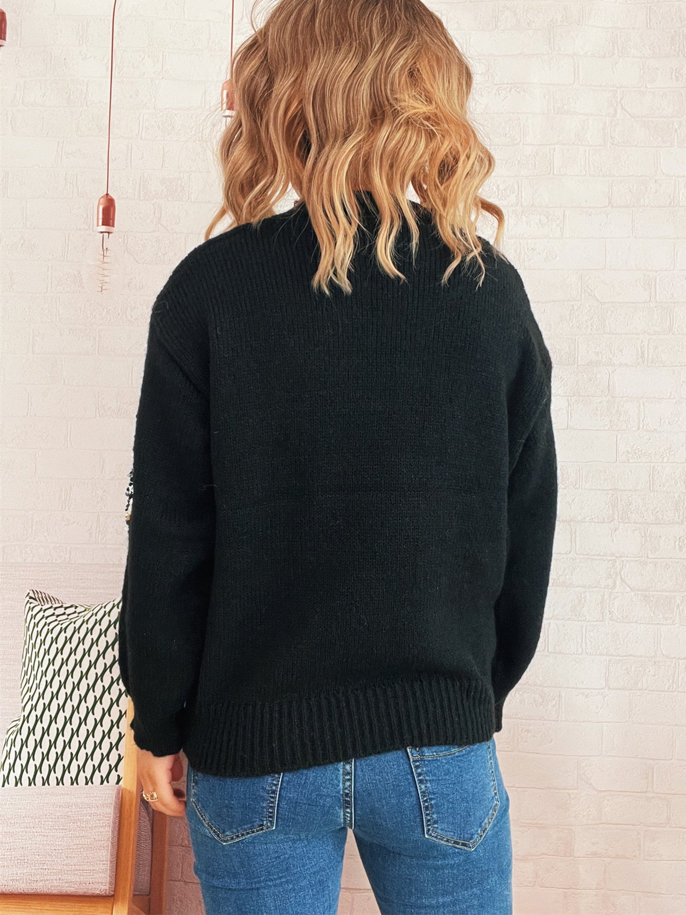 Women Cotton Geometric Long Sleeve Comfy Casual Sweater