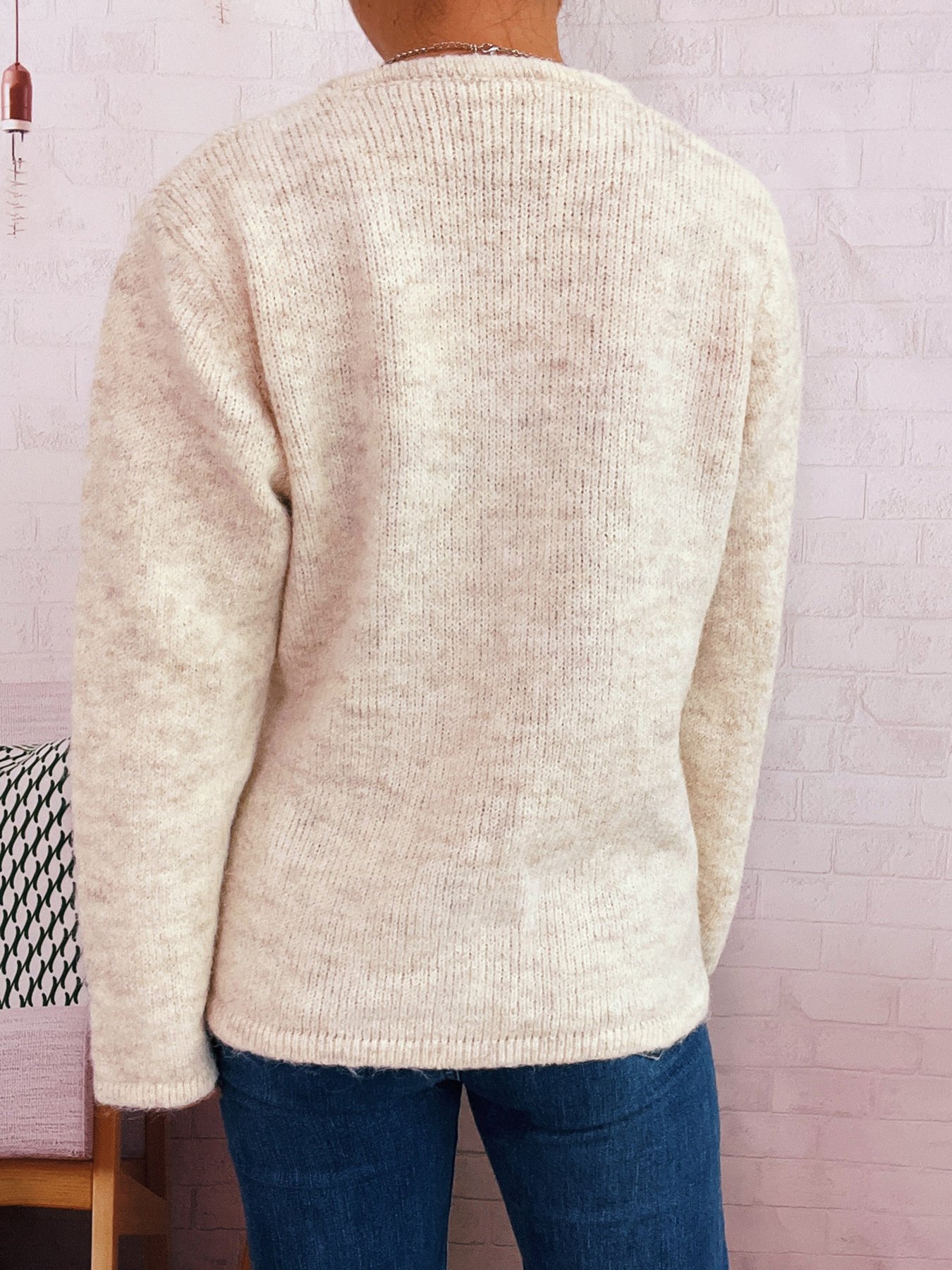 Women Cotton Plain Long Sleeve Comfy Casual Sweater